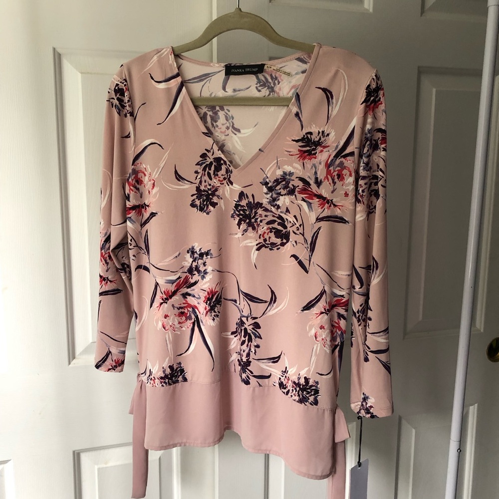 Ivanka Trump Blush Pink Floral V-Neck Blouse